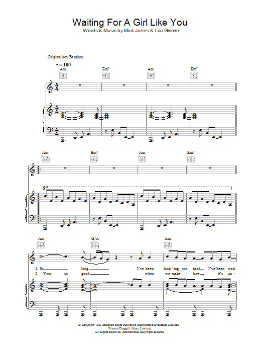 Learn to play Foreigner Waiting For A Girl Like You sheet music for Piano, Vocal & Guitar (Right-Hand Melody) in minutes. Foreigner Waiting For A Girl Like You sheet music preview music notes and score for Piano, Vocal & Guitar (Right-Hand Melody) including 4 page(s)