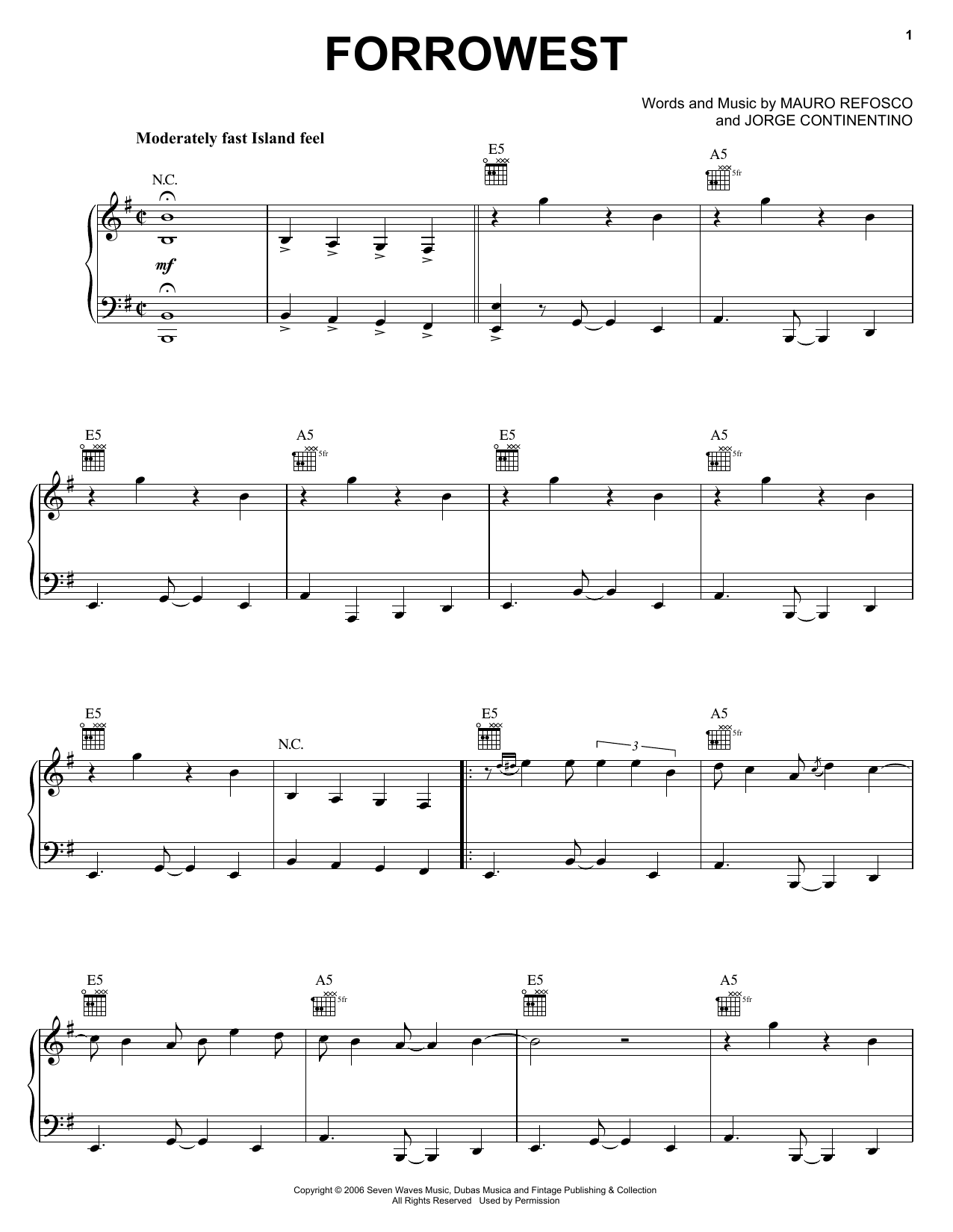 Forro In The Dark Forrowest sheet music, chords, lyrics - Printable PDF for Piano, Vocal & Guitar (Right-Hand Melody)