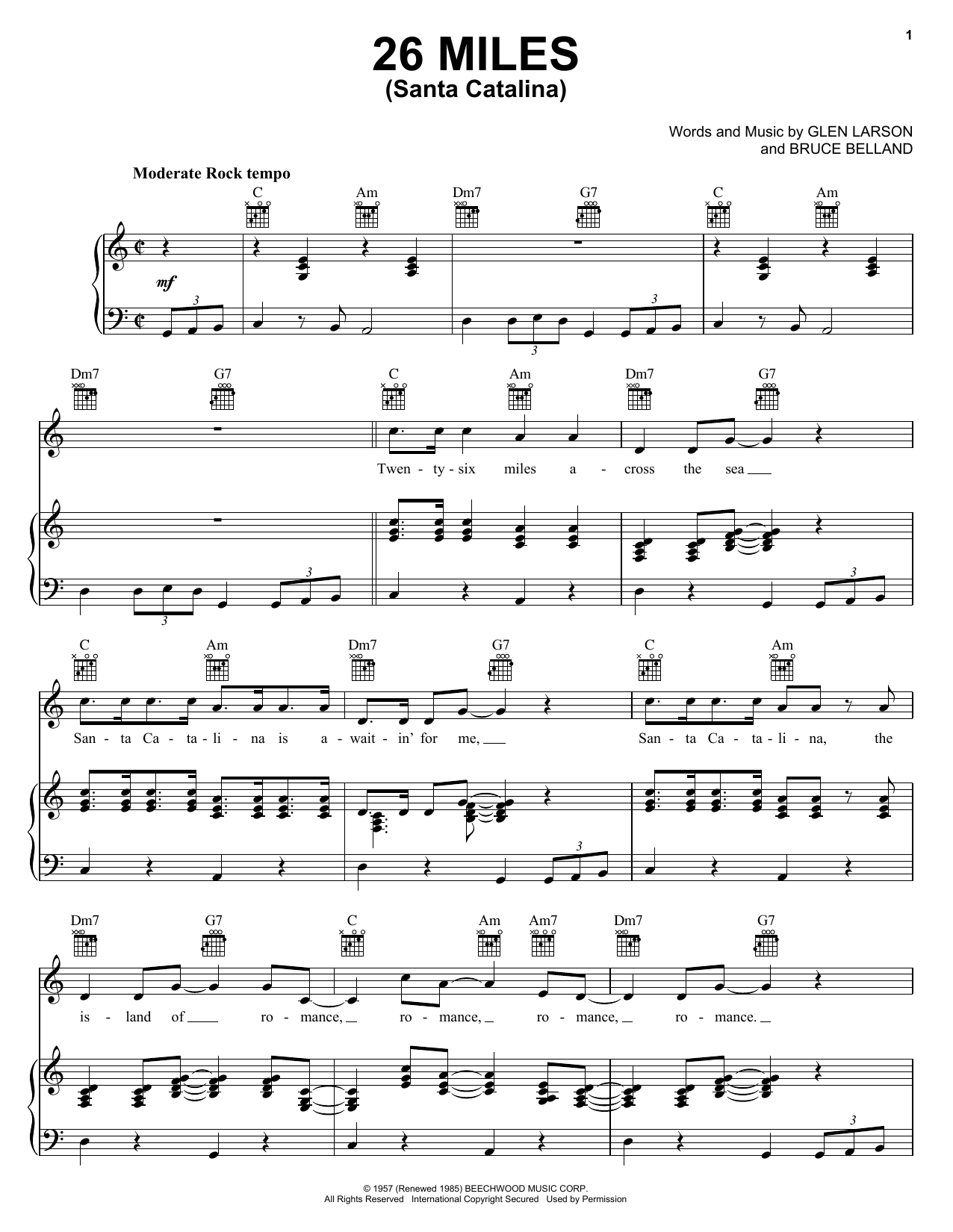 Learn to play Four Preps 26 Miles (Santa Catalina) sheet music for Piano, Vocal & Guitar (Right-Hand Melody) in minutes. Four Preps 26 Miles (Santa Catalina) sheet music notes and chords
