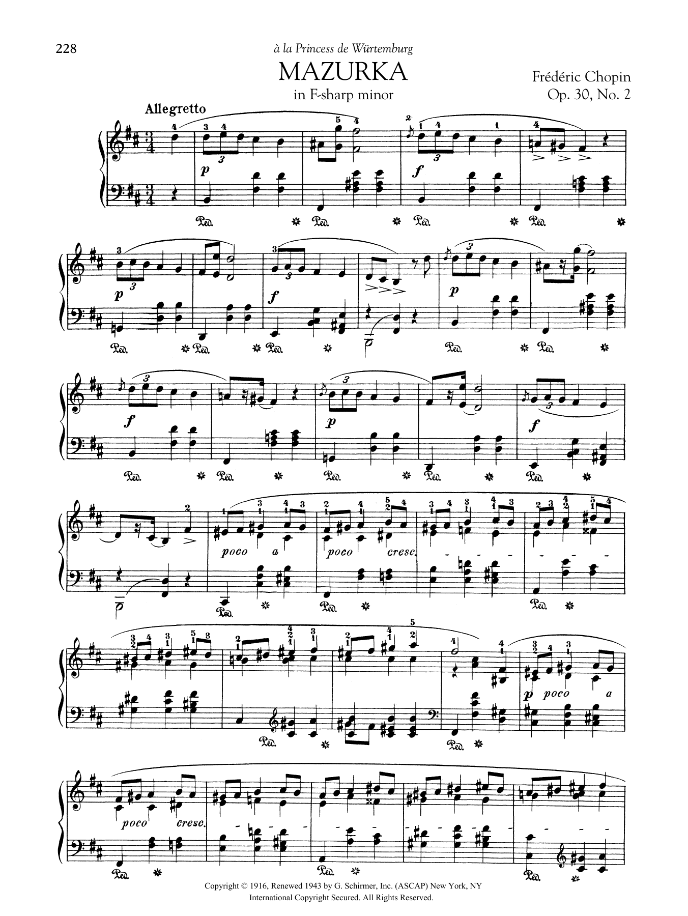 Learn to play Frederic Chopin Mazurka in F-sharp minor, Op. 30, No. 2 sheet music for Piano Solo in minutes. Frederic Chopin Mazurka in F-sharp minor, Op. 30, No. 2 sheet music preview music notes and score for Piano Solo including 2 page(s)