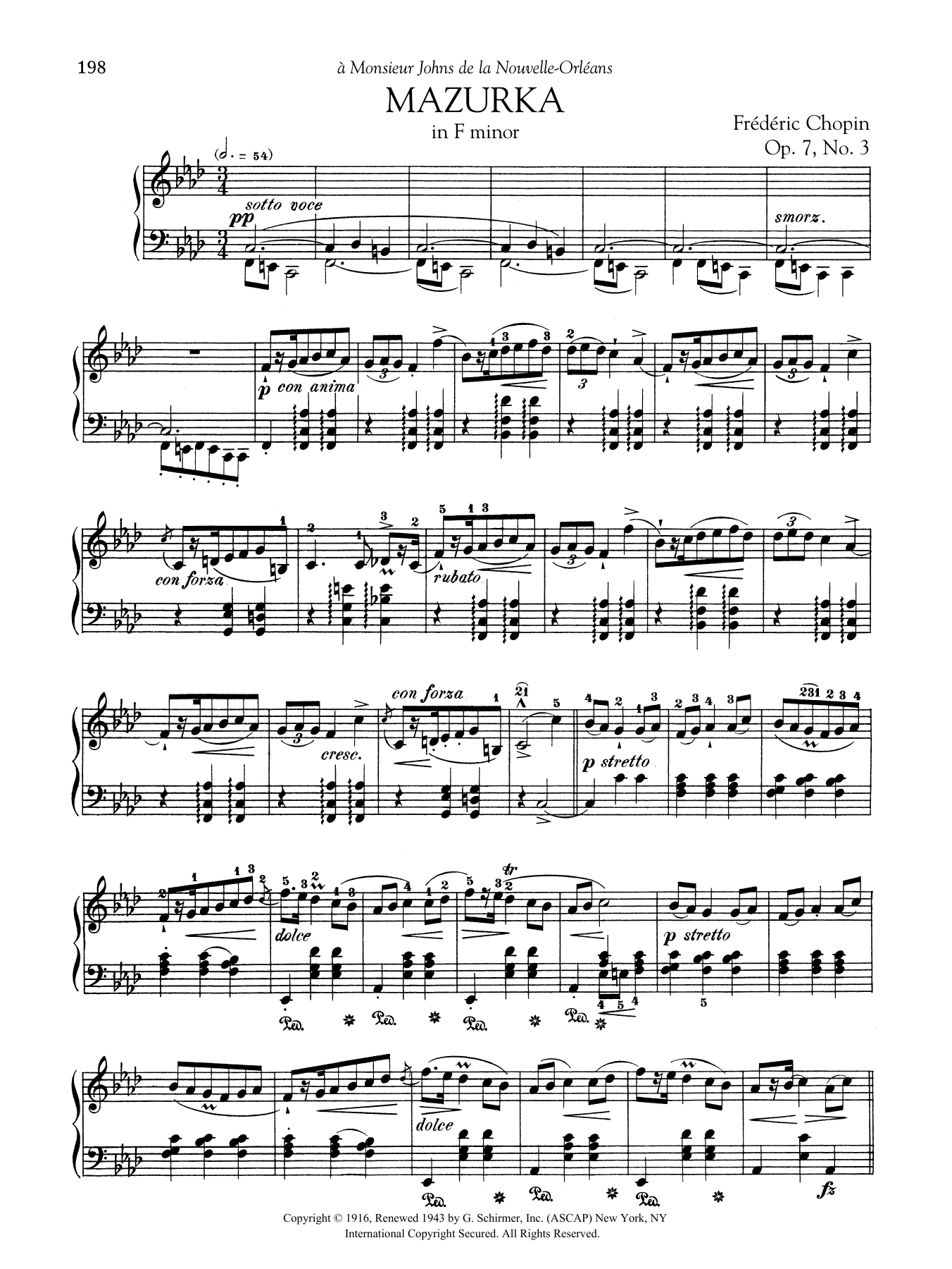 Learn to play Frederic Chopin Mazurka in F minor, Op. 7, No. 3 sheet music for Piano Solo in minutes. Frederic Chopin Mazurka in F minor, Op. 7, No. 3 sheet music preview music notes and score for Piano Solo including 3 page(s)