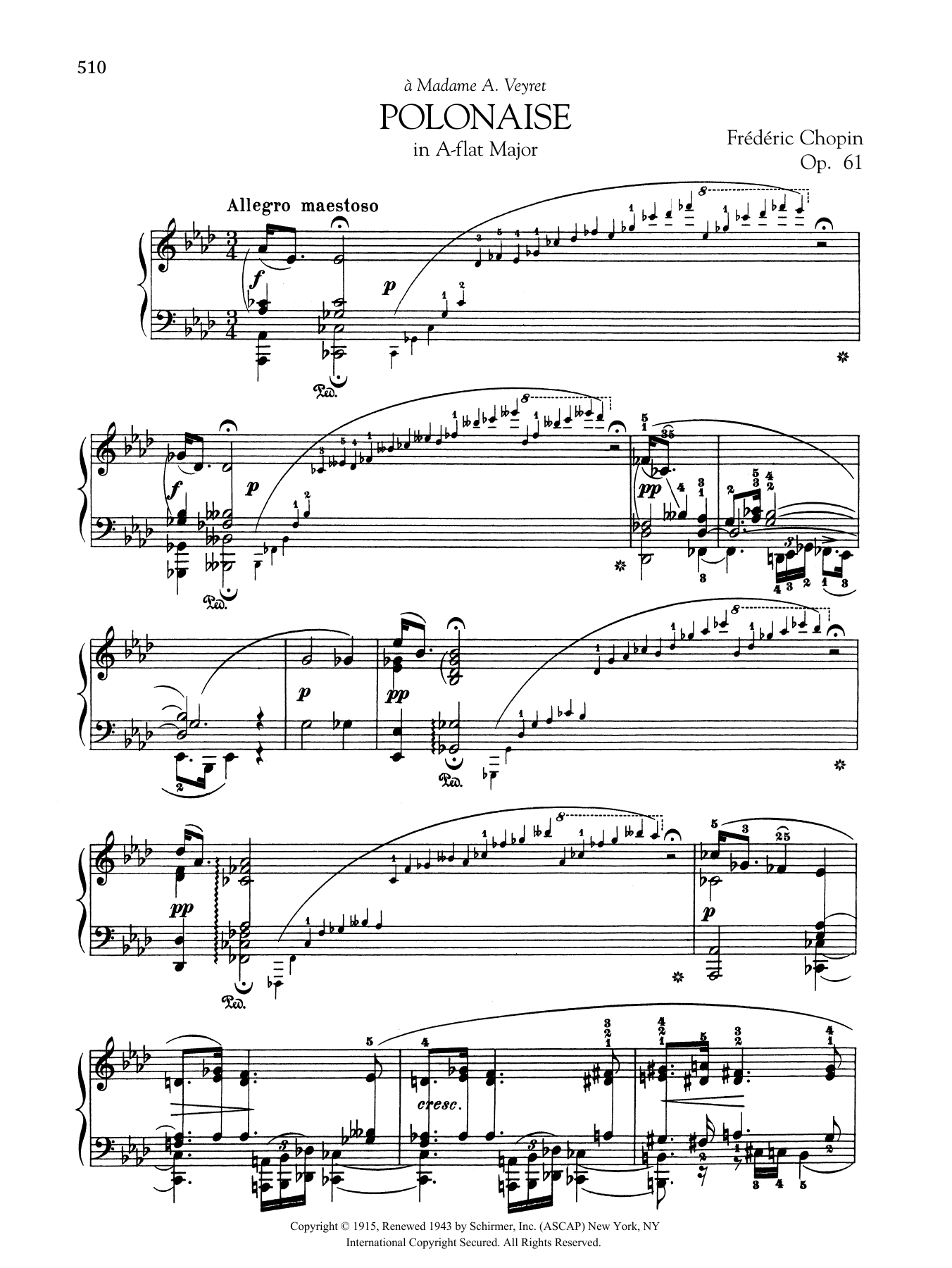 Learn to play Frederic Chopin Polonaise in A-flat Major, Op. 61 sheet music for Piano Solo in minutes. Frederic Chopin Polonaise in A-flat Major, Op. 61 sheet music preview music notes and score for Piano Solo including 17 page(s)