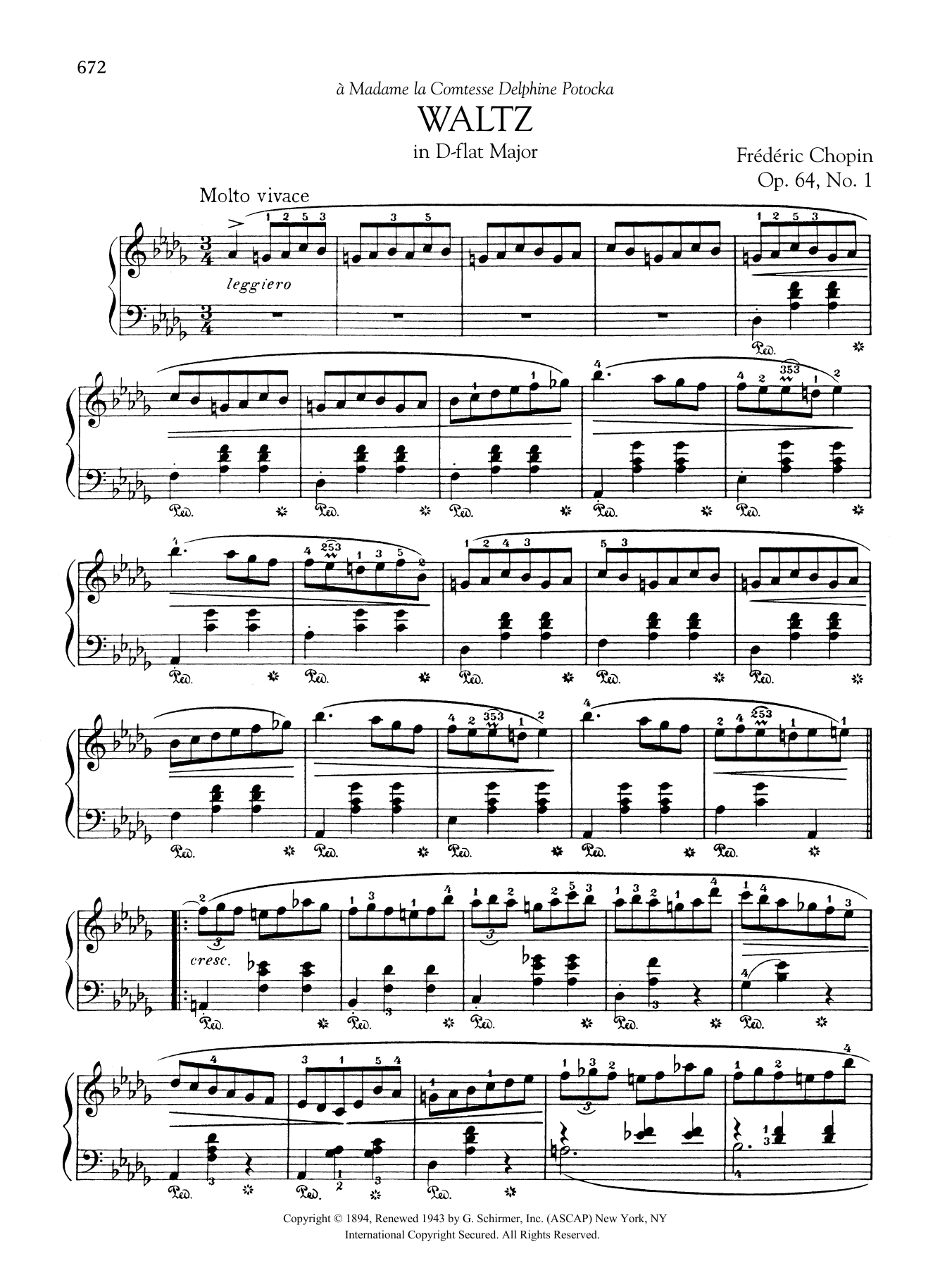 Learn to play Frederic Chopin Waltz in D-flat Major, Op. 64, No. 1 sheet music for Piano Solo in minutes. Frederic Chopin Waltz in D-flat Major, Op. 64, No. 1 sheet music preview music notes and score for Piano Solo including 4 page(s)