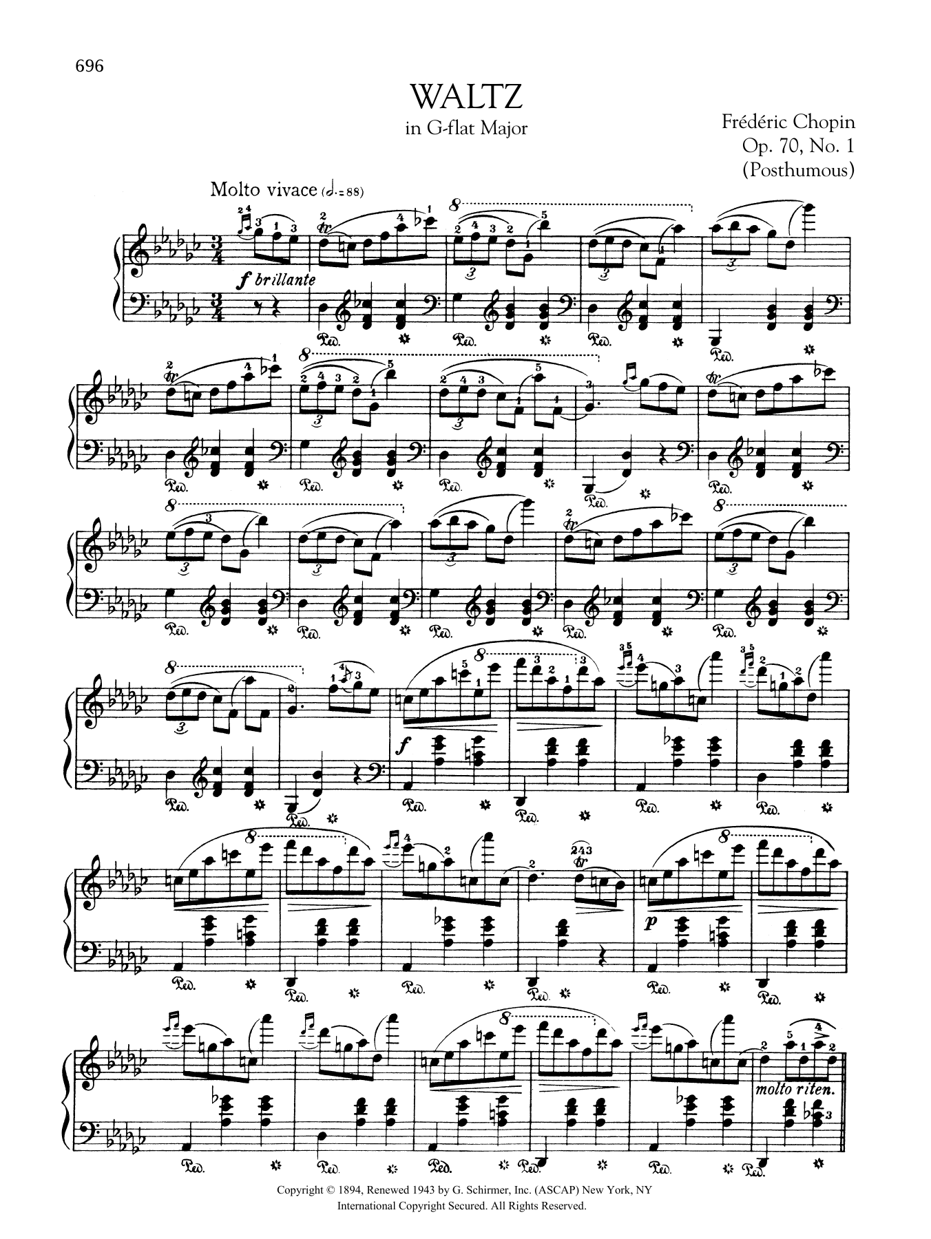 Learn to play Frederic Chopin Waltz in G-flat Major, Op. 70, No. 1 (Posthumous) sheet music for Piano Solo in minutes. Frederic Chopin Waltz in G-flat Major, Op. 70, No. 1 (Posthumous) sheet music preview music notes and score for Piano Solo including 3 page(s)