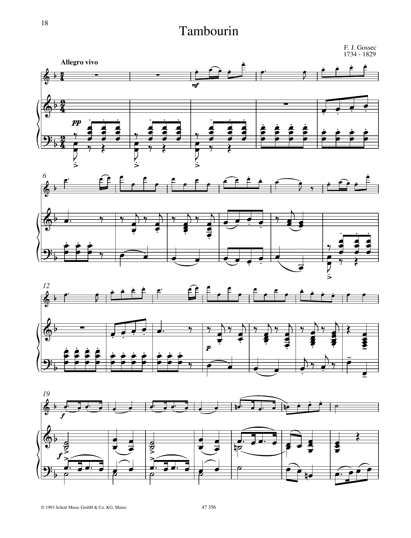 Learn to play François-Joseph Gossec Tambourin sheet music for Woodwind Solo in minutes. François-Joseph Gossec Tambourin sheet music preview music notes and score for Woodwind Solo including 6 page(s)