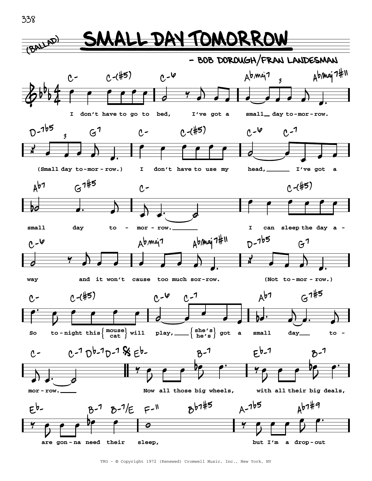 Fran Landesman and Bob Dorough Small Day Tomorrow (High Voice) sheet music, chords, lyrics - Printable PDF for Real Book – Melody, Lyrics & Chords