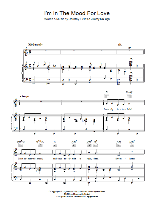 Frances Langford I'm In The Mood For Love sheet music, chords, lyrics - Printable PDF for Piano, Vocal & Guitar (Right-Hand Melody)