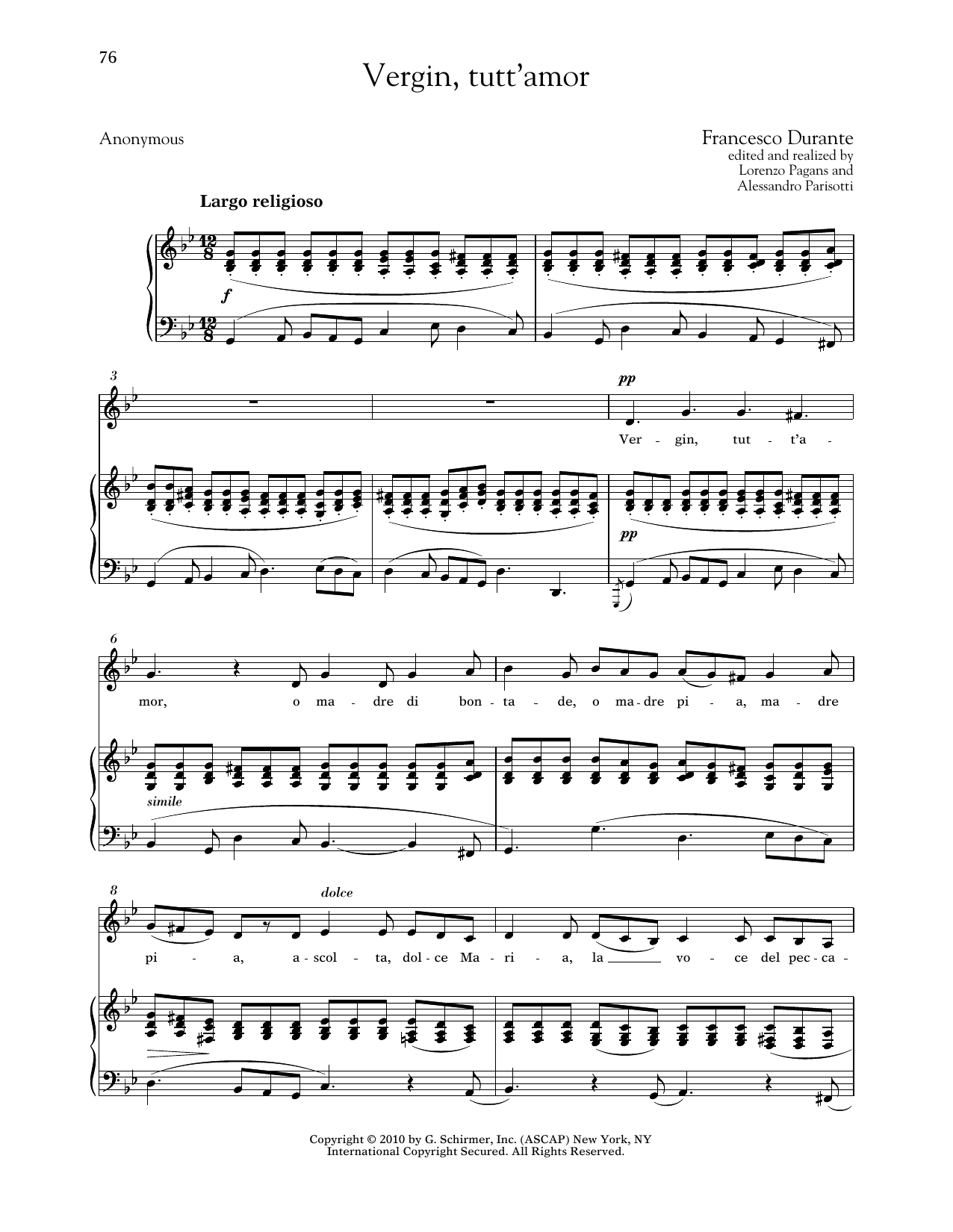 Francesco Durante Vergin, Tutt'amor (Low Voice) sheet music, chords, lyrics - Printable PDF for Piano & Vocal