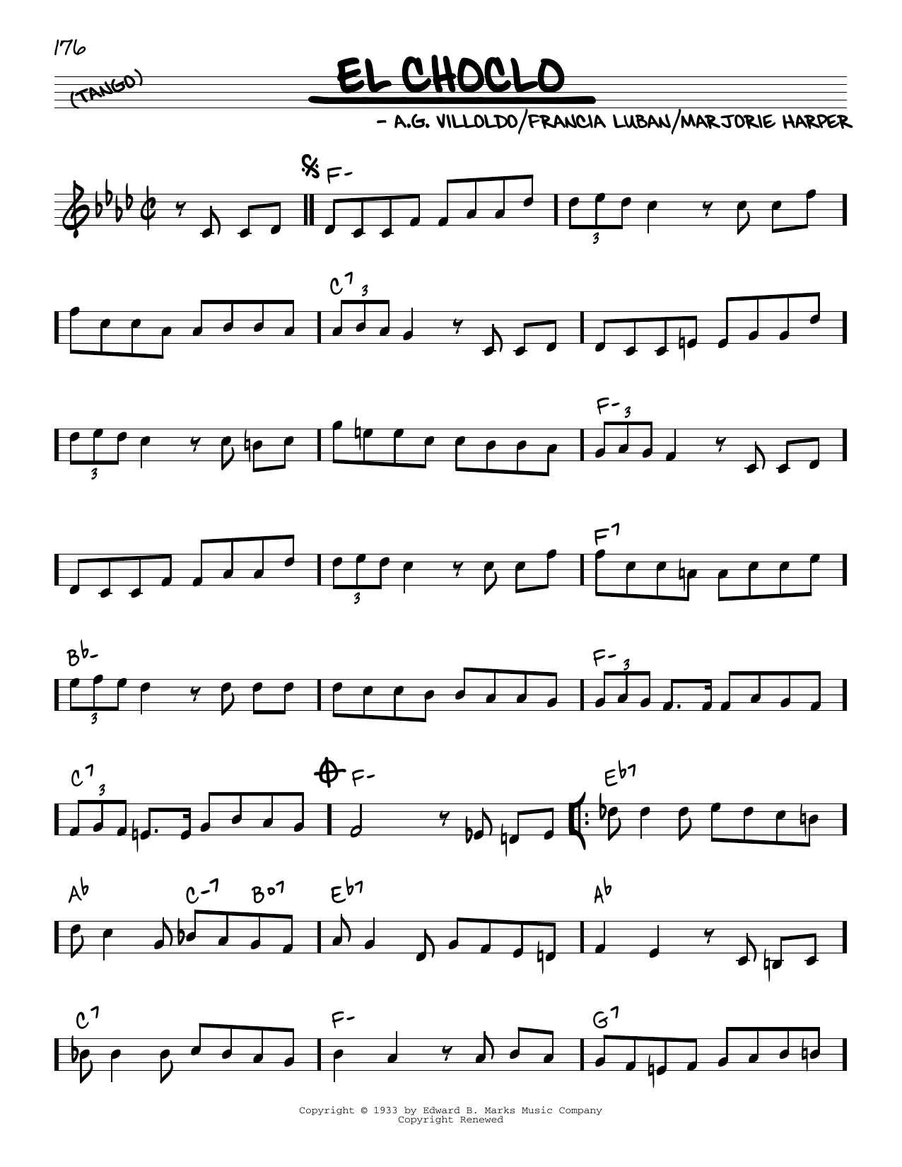 Learn to play Francia Luban (Spanish) El Choclo sheet music for Real Book – Melody & Chords in minutes. Francia Luban (Spanish) El Choclo sheet music preview music notes and score for Real Book – Melody & Chords including 2 page(s)