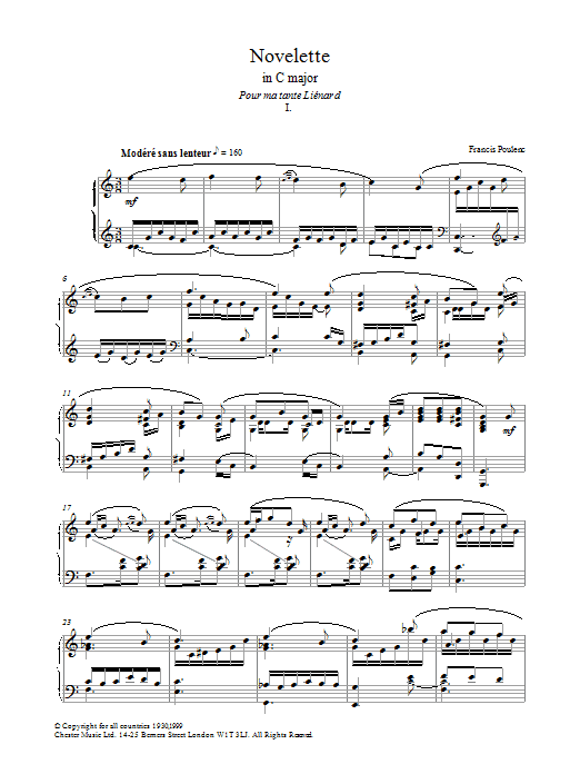 Francis Poulenc Novelette In C Major, I (from the Three Novelettes) sheet music, chords, lyrics - Printable PDF for Piano