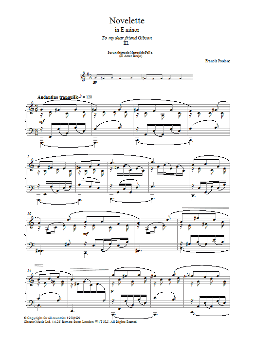 Francis Poulenc Novelette In E Minor, III (from the Three Novelettes) sheet music, chords, lyrics - Printable PDF for Piano
