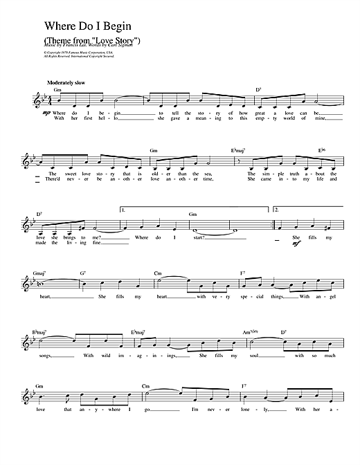 Learn to play Francis Lai Where Do I Begin (theme from Love Story) sheet music for Clarinet in minutes. Francis Lai Where Do I Begin (theme from Love Story) sheet music notes and chords
