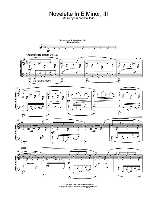 Learn to play Francis Poulenc Novelette In E Minor, III (from the Three Novelettes) sheet music for Piano in minutes. Francis Poulenc Novelette In E Minor, III (from the Three Novelettes) sheet music notes and chords