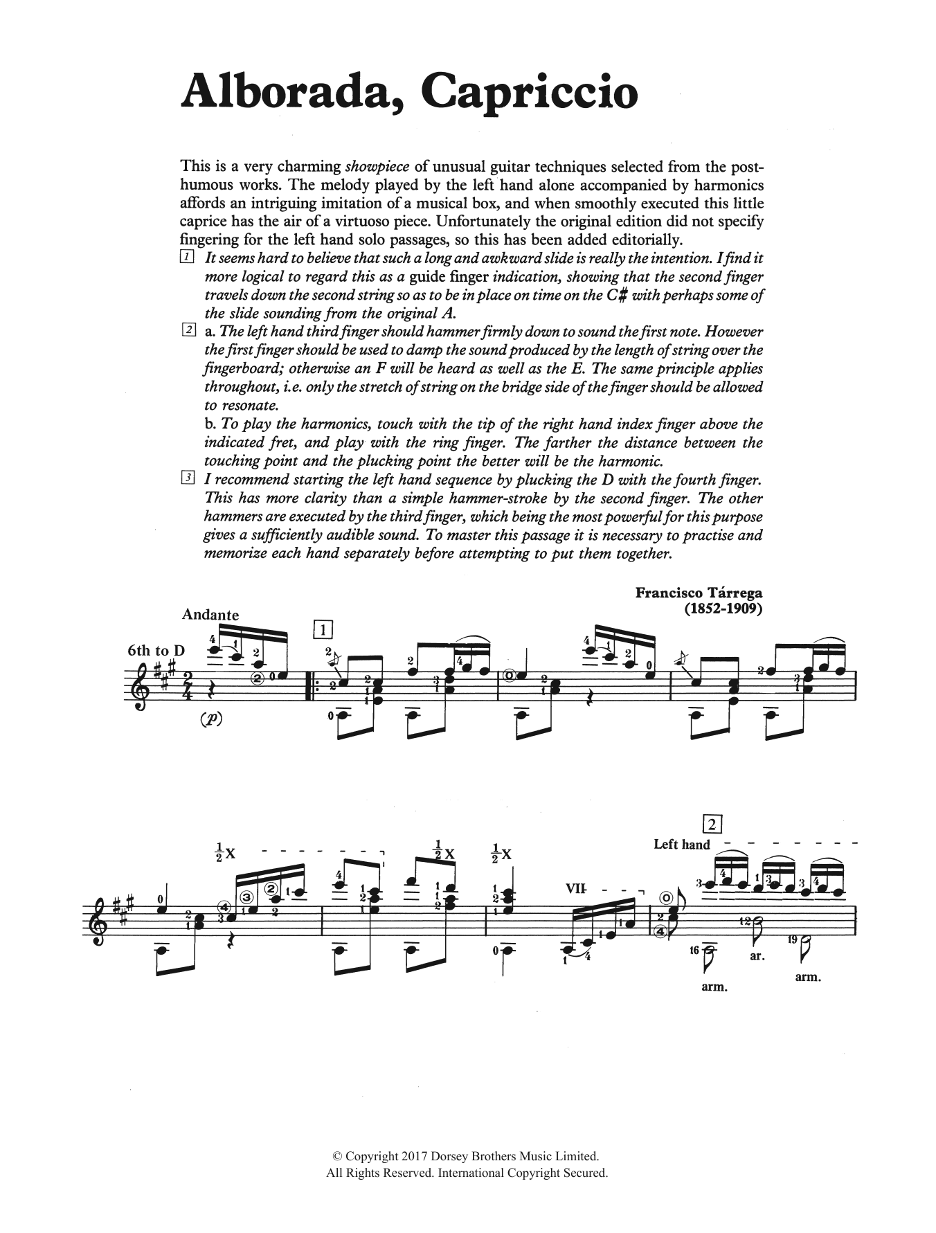 Francisco Tarrega Alborada, Capriccio sheet music, chords, lyrics - Printable PDF for Guitar