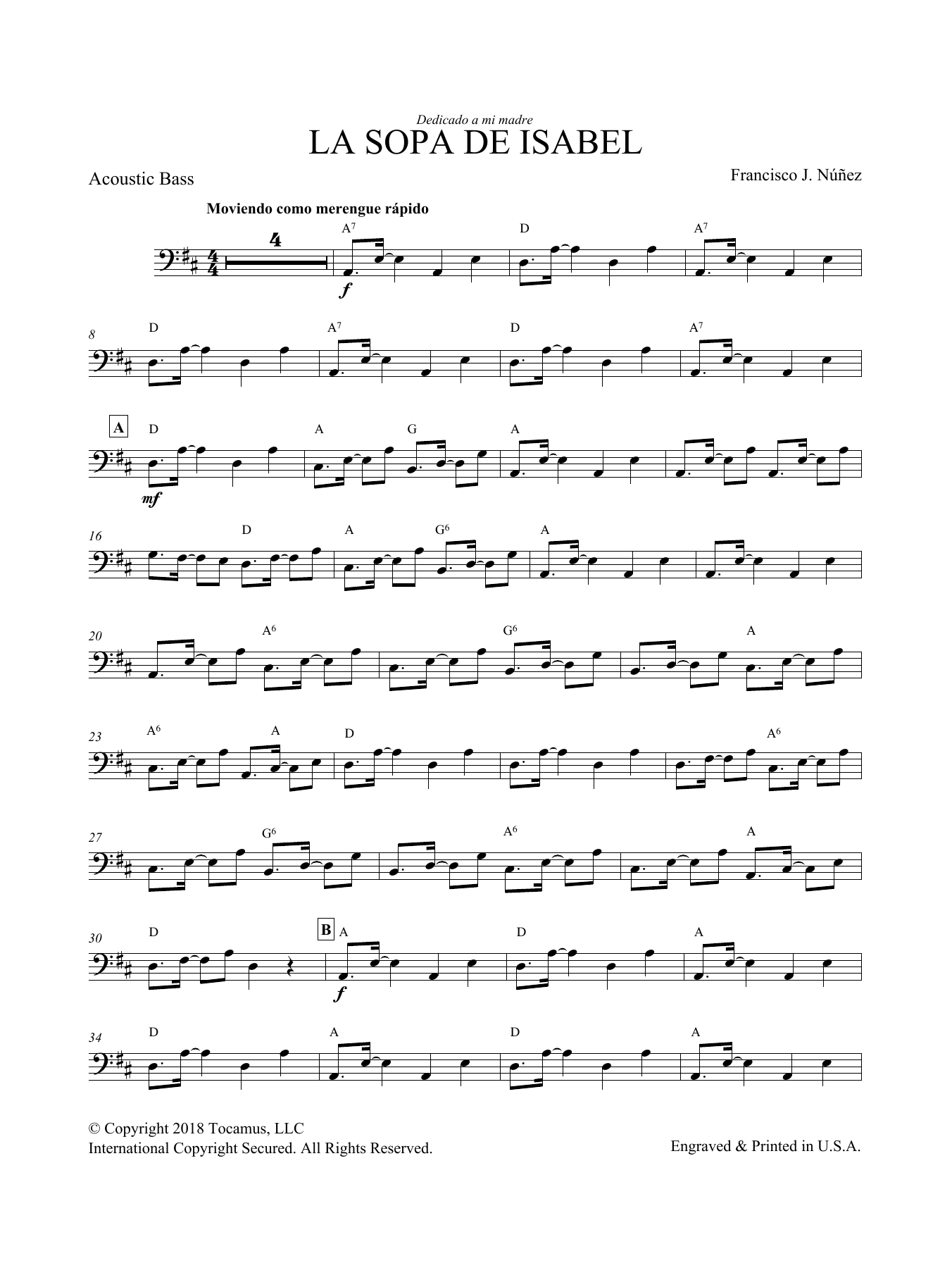 Learn to play Francisco Nunez La Sopa de Isabel - Double Bass sheet music for Choir Instrumental Pak in minutes. Francisco Nunez La Sopa de Isabel - Double Bass sheet music preview music notes and score for Choir Instrumental Pak including 3 page(s)