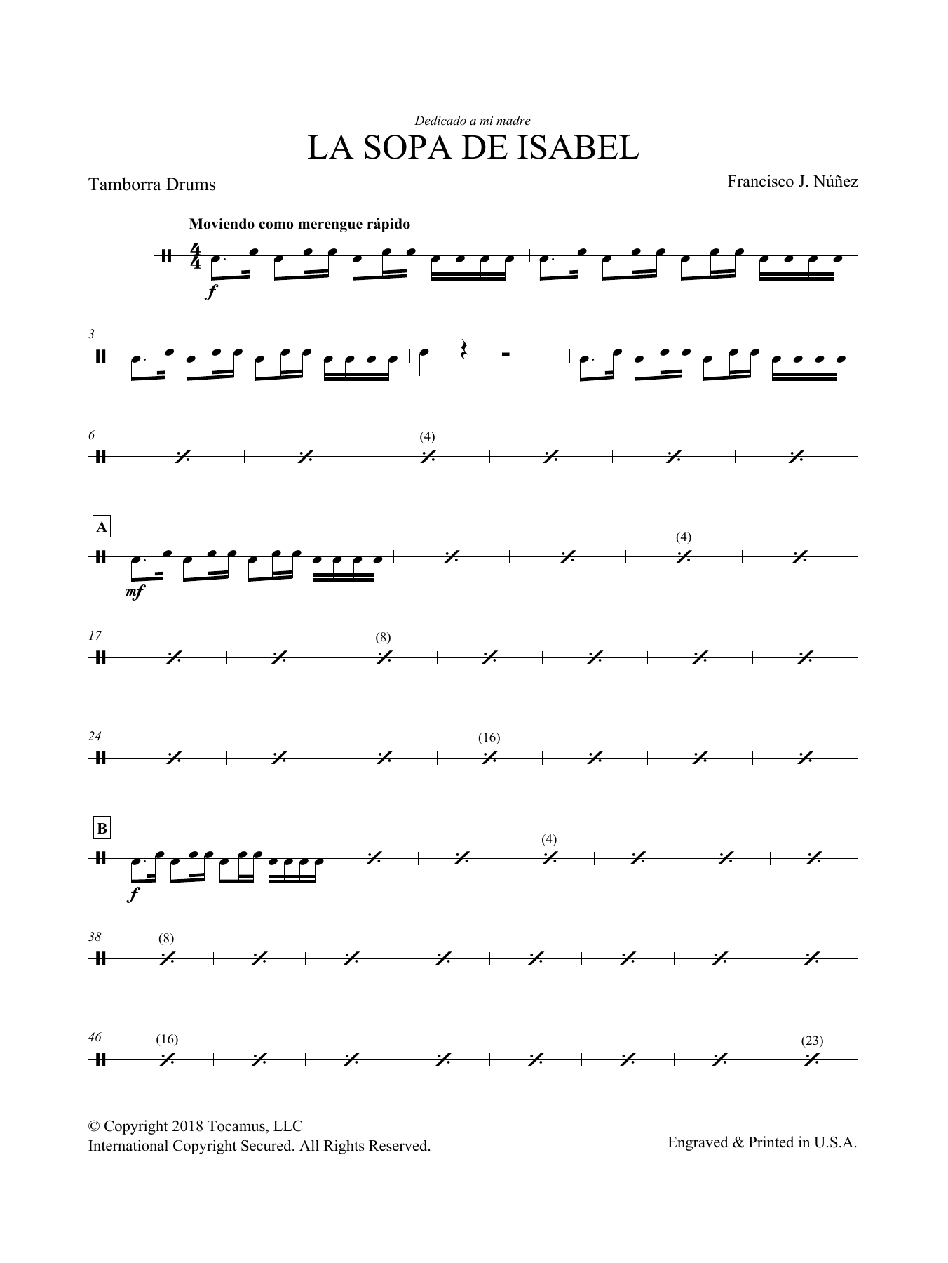 Learn to play Francisco Nunez La Sopa de Isabel - Optional Percussion sheet music for Choir Instrumental Pak in minutes. Francisco Nunez La Sopa de Isabel - Optional Percussion sheet music preview music notes and score for Choir Instrumental Pak including 2 page(s)