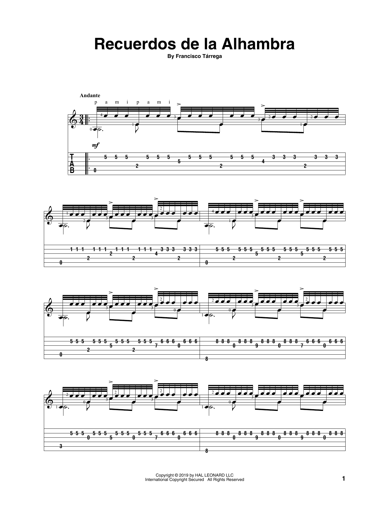 Learn to play Francisco Tárrega Recuerdos de la Alhambra sheet music for Woodwind Solo in minutes. Francisco Tárrega Recuerdos de la Alhambra sheet music preview music notes and score for Woodwind Solo including 6 page(s)