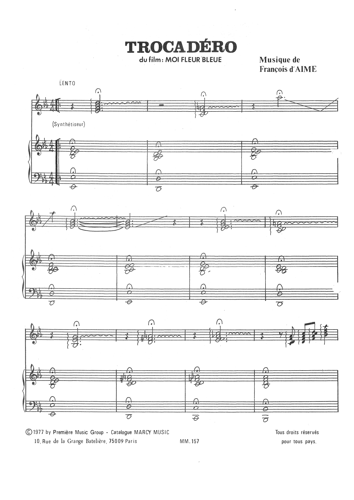 François d'Aime Trocadero sheet music, chords, lyrics - Printable PDF for Piano Solo