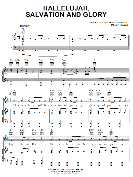 Frank Hernandez Hallelujah, Salvation And Glory sheet music, chords, lyrics - Printable PDF for Piano, Vocal & Guitar (Right-Hand Melody)