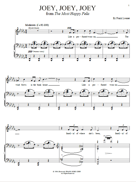 Frank Loesser Joey, Joey, Joey sheet music, chords, lyrics - Printable PDF for Piano, Vocal & Guitar (Right-Hand Melody)