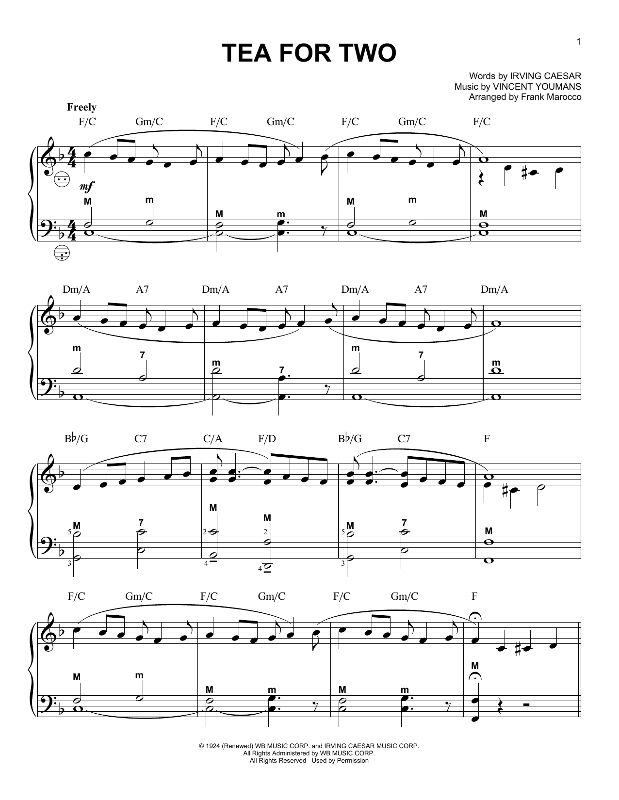 Frank Marocco Tea For Two sheet music, chords, lyrics - Printable PDF for Accordion