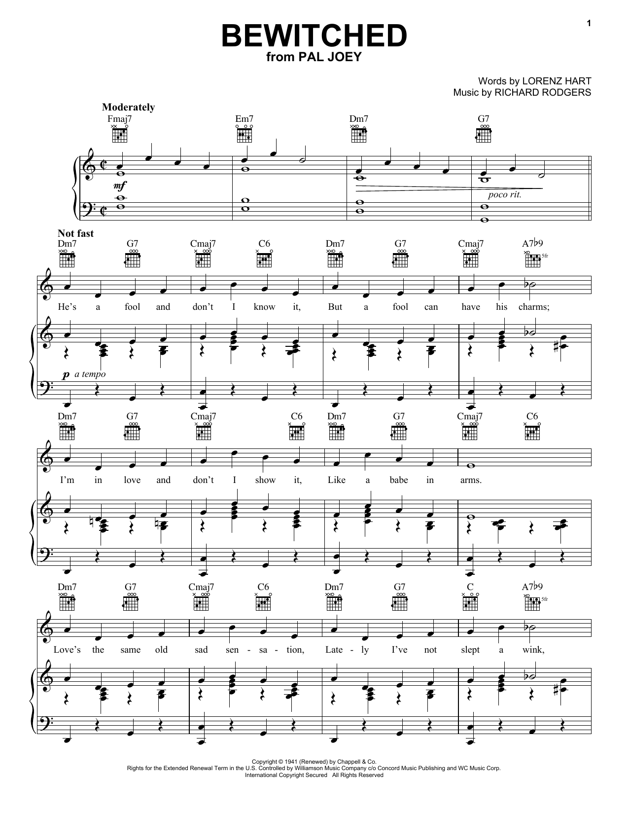 Download Frank Sinatra Bewitched sheet music notes and chords for Piano, Vocal & Guitar (Right-Hand Melody) - Download Printable PDF and start playing in minutes.