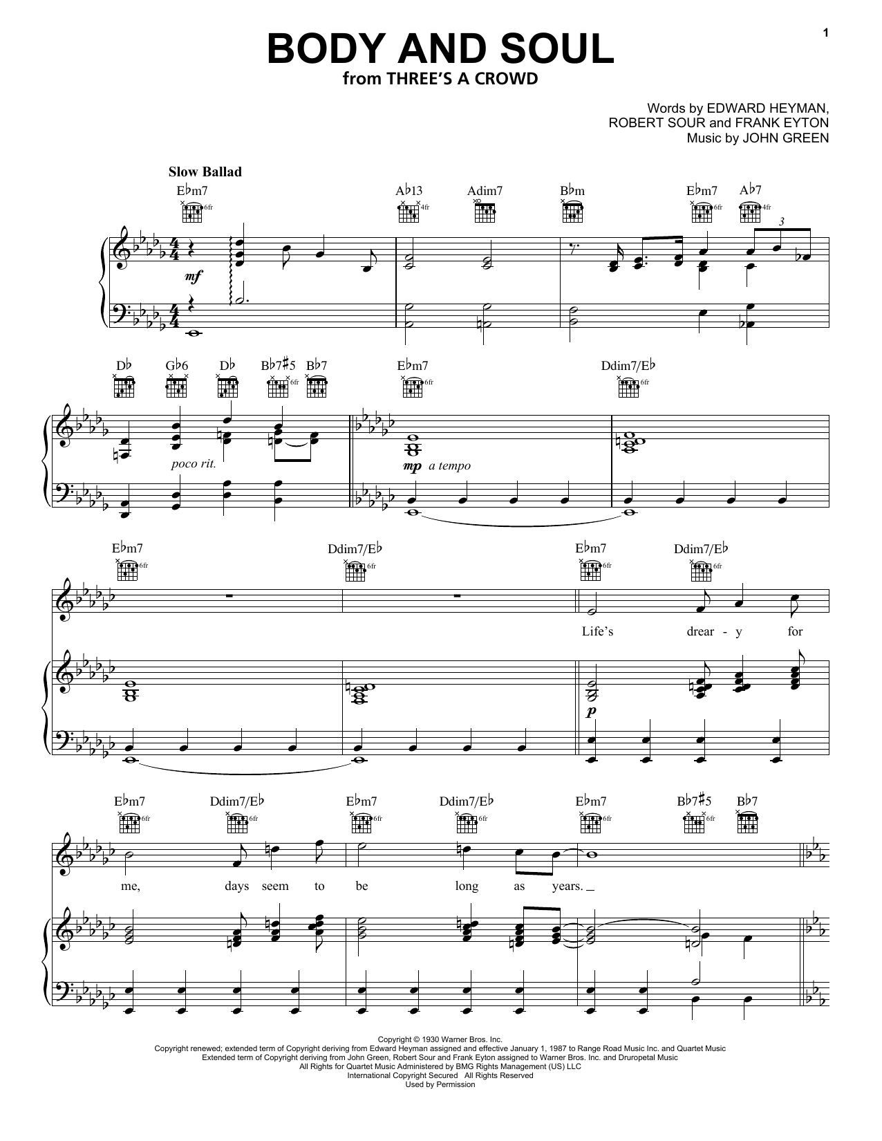 Download Frank Sinatra Body And Soul sheet music notes and chords for Piano, Vocal & Guitar (Right-Hand Melody) - Download Printable PDF and start playing in minutes.