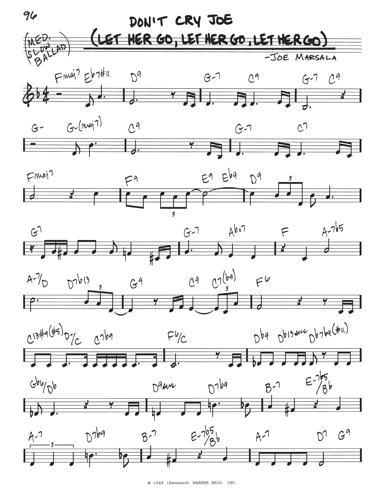 Frank Sinatra Don't Cry Joe (Let Her Go, Let Her Go, Let Her Go) sheet music, chords, lyrics - Printable PDF for Real Book – Melody & Chords