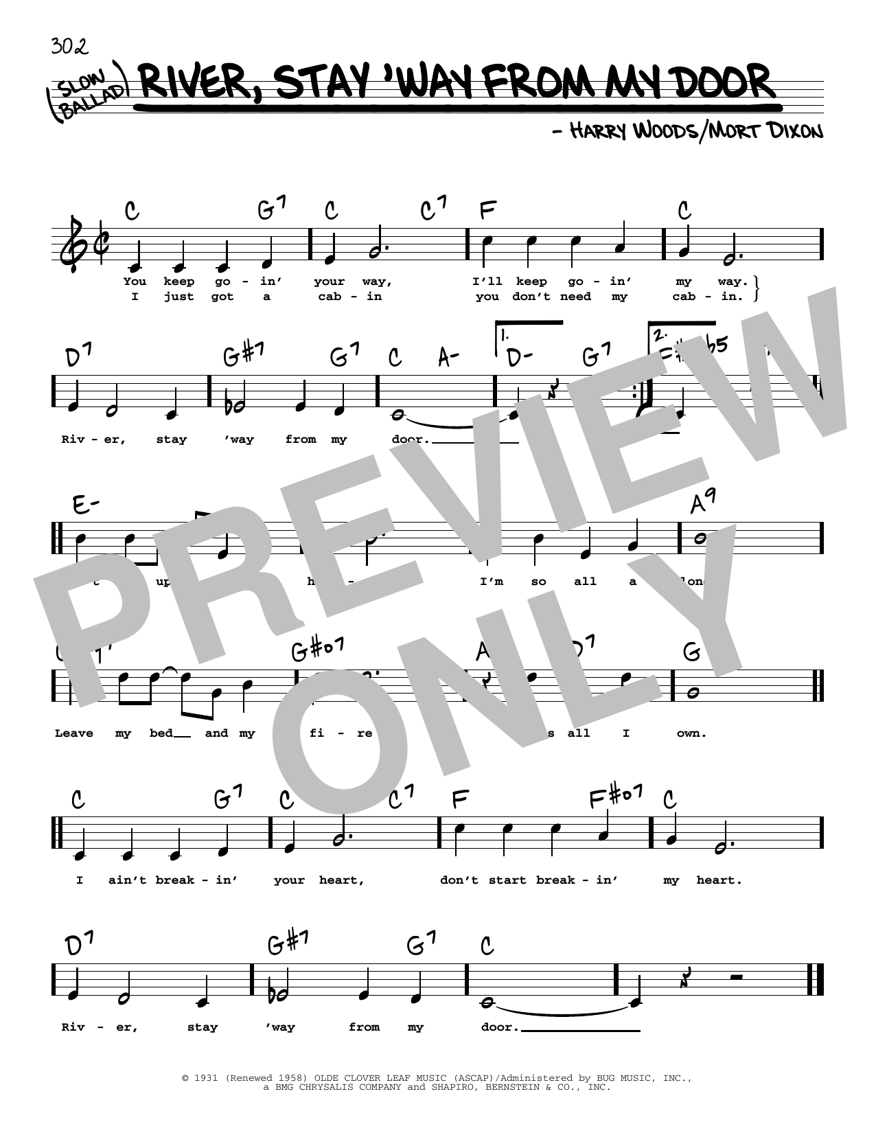 Frank Sinatra River, Stay 'Way From My Door (High Voice) sheet music, chords, lyrics - Printable PDF for Real Book – Melody, Lyrics & Chords