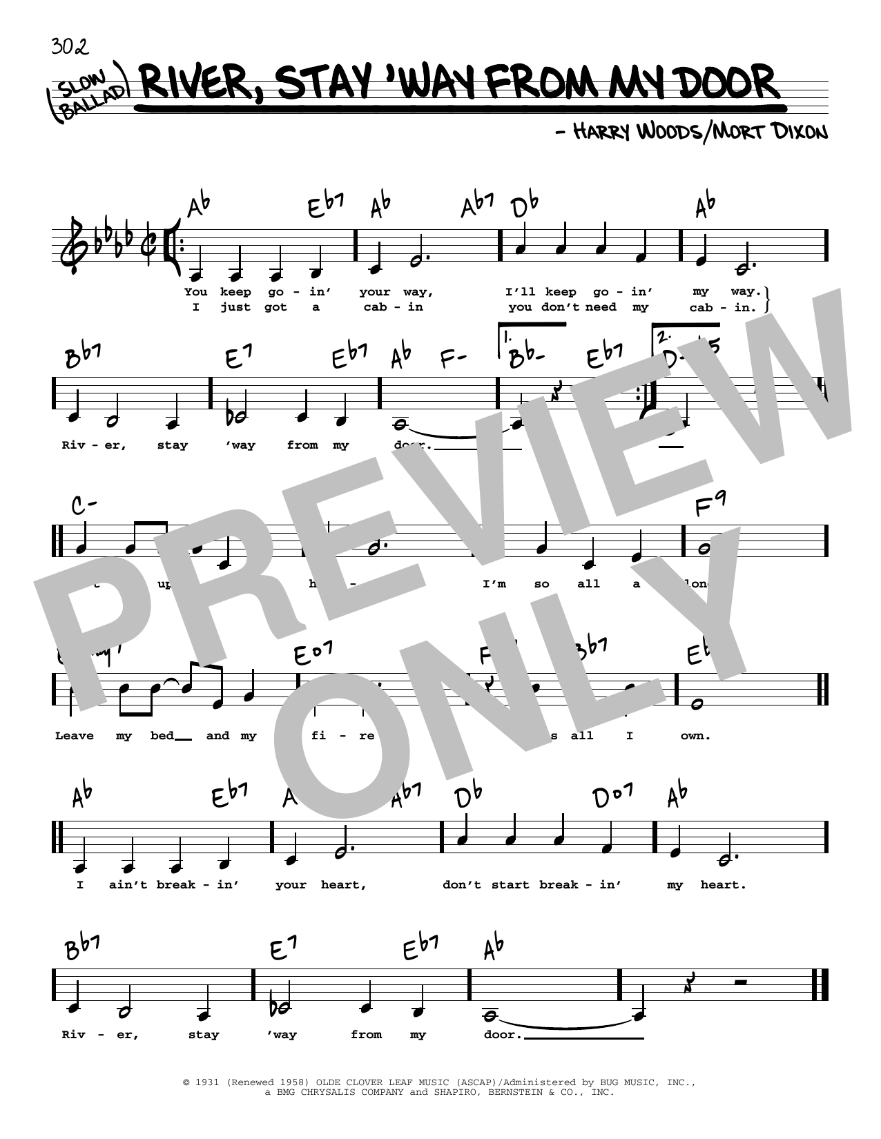 Frank Sinatra River, Stay 'Way From My Door (Low Voice) sheet music, chords, lyrics - Printable PDF for Real Book – Melody, Lyrics & Chords