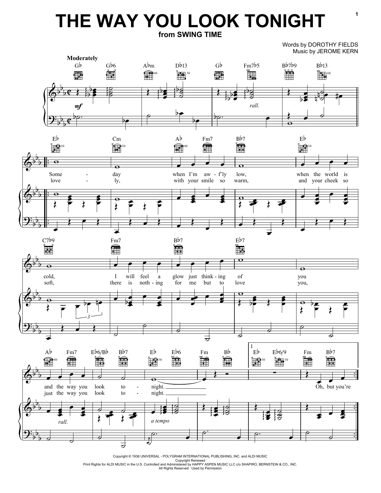 Download Frank Sinatra The Way You Look Tonight sheet music notes and chords for Beginner Piano - Download Printable PDF and start playing in minutes.