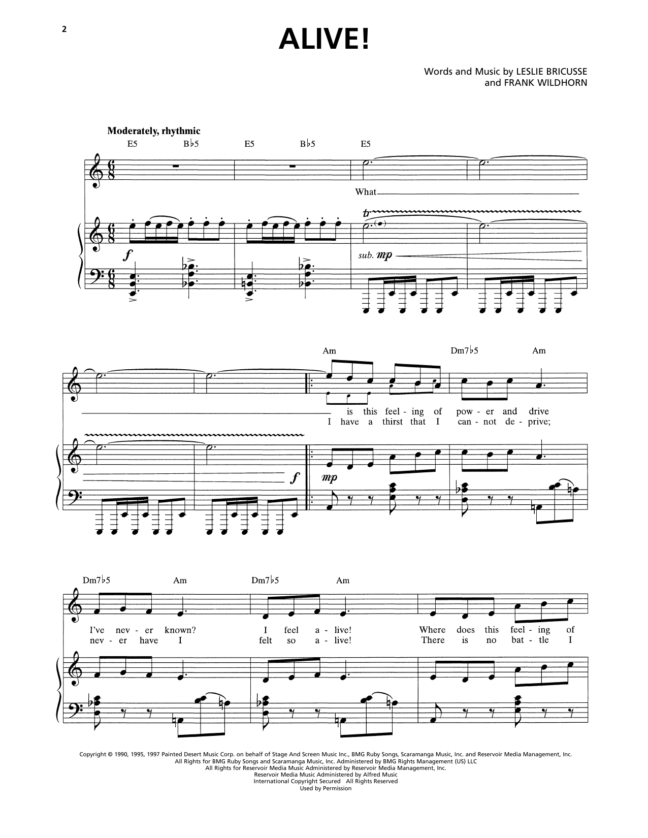 Frank Wildhorn & Leslie Bricusse Alive! (from Jekyll & Hyde) (2013 Revival Version) sheet music, chords, lyrics - Printable PDF for Piano & Vocal