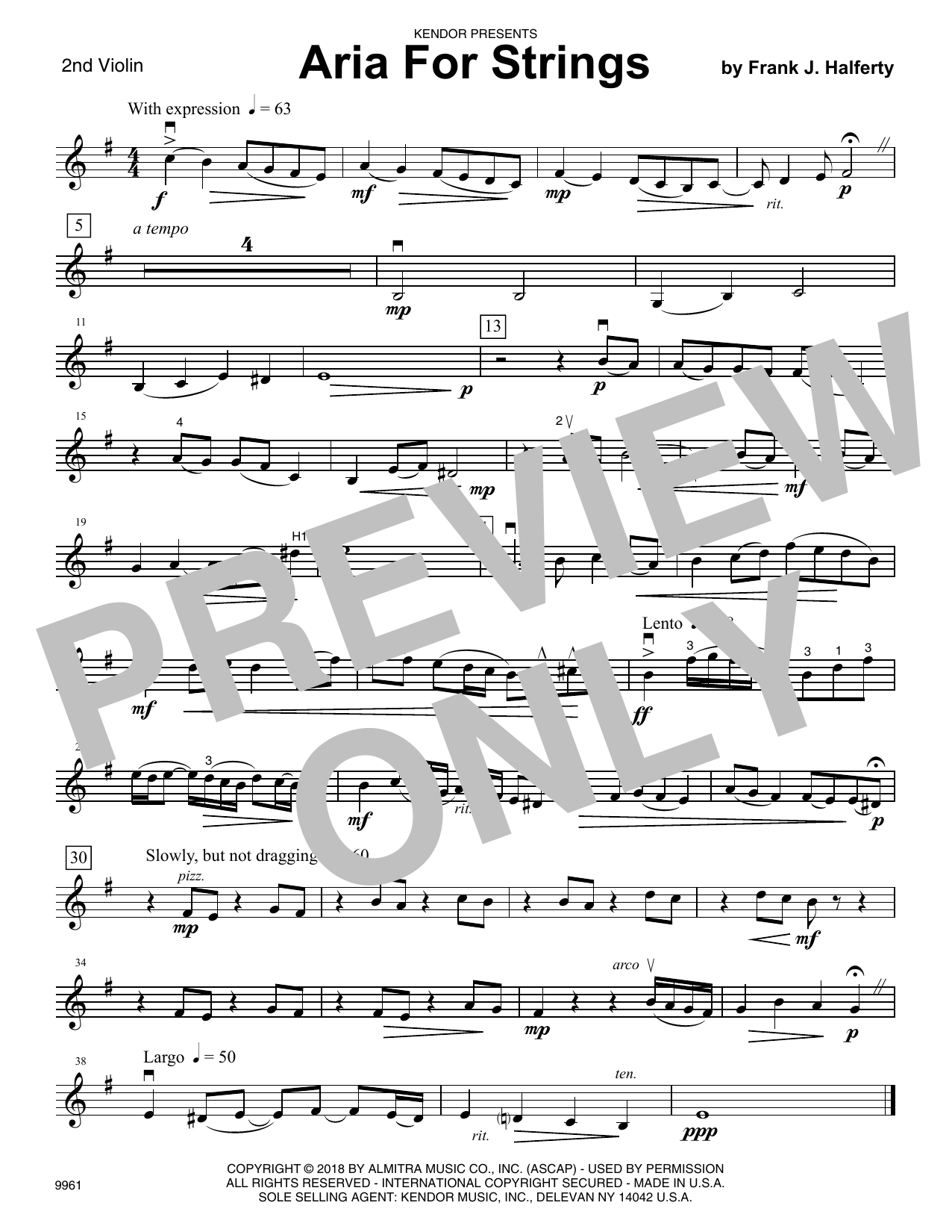 Learn to play Frank J. Halferty Aria For Strings - 2nd Violin sheet music for Orchestra in minutes. Frank J. Halferty Aria For Strings - 2nd Violin sheet music preview music notes and score for Orchestra including 1 page(s)