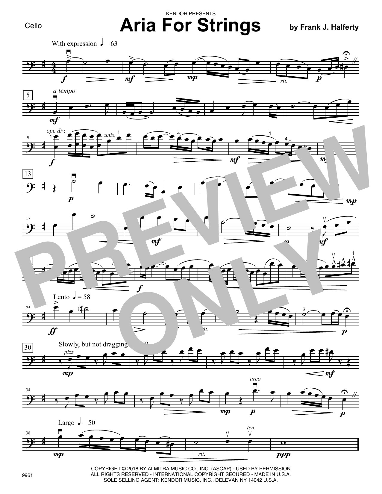 Learn to play Frank J. Halferty Aria For Strings - Cello sheet music for Orchestra in minutes. Frank J. Halferty Aria For Strings - Cello sheet music preview music notes and score for Orchestra including 1 page(s)