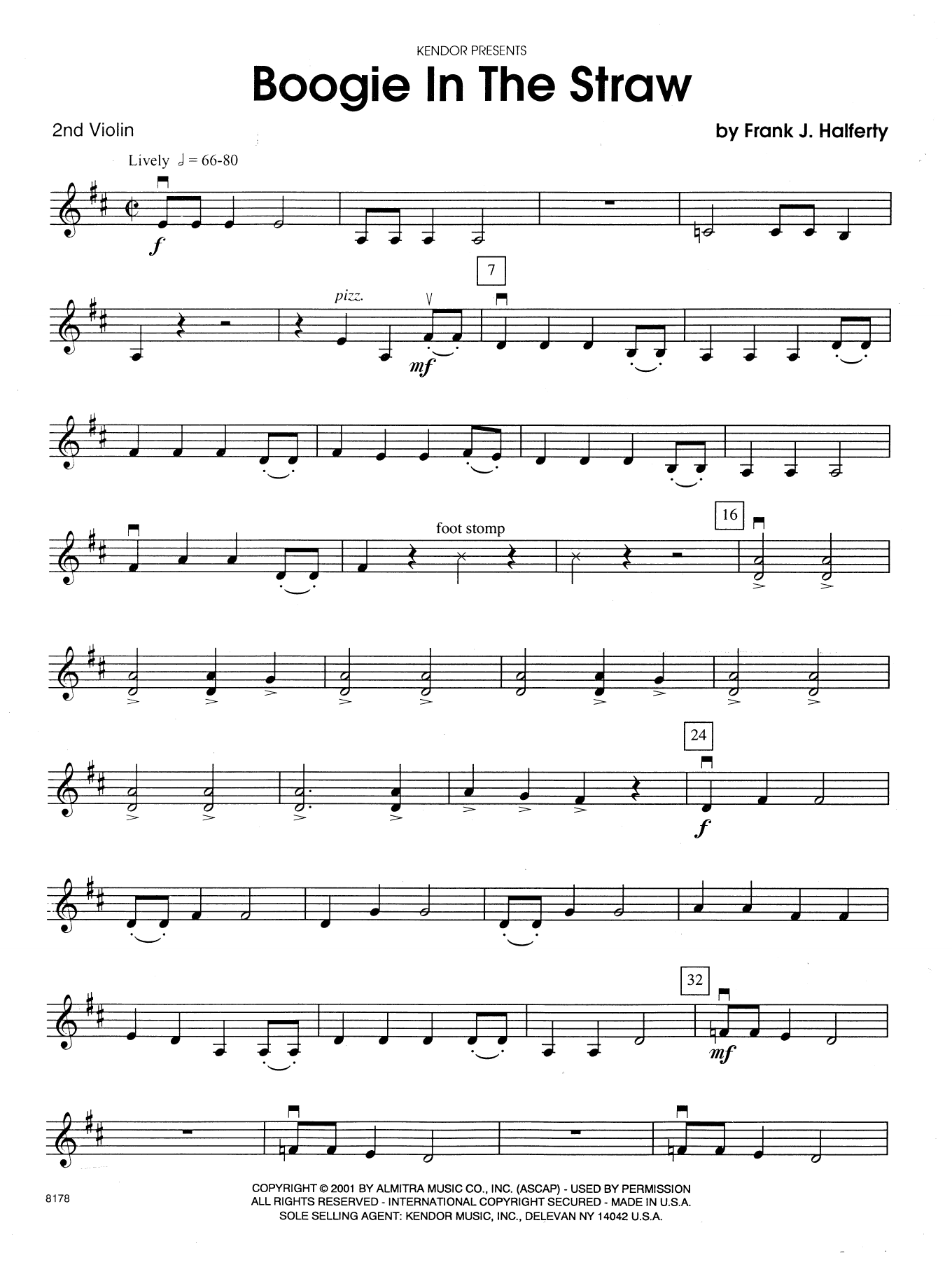 Frank J. Halferty Boogie In The Straw - 2nd Violin sheet music preview music notes and score for Orchestra including 2 page(s)