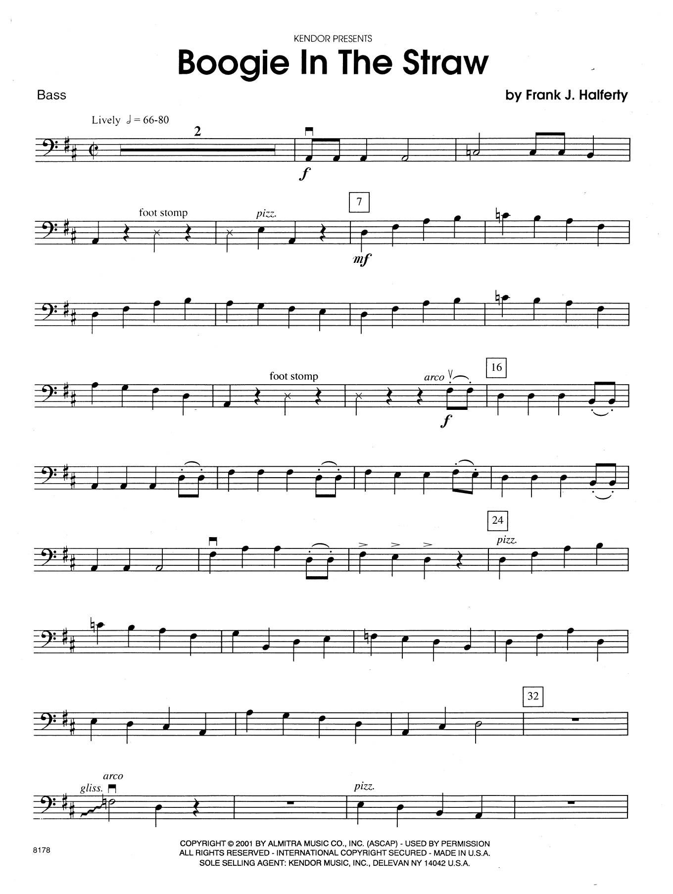 Frank J. Halferty Boogie In The Straw - Bass sheet music preview music notes and score for Orchestra including 2 page(s)