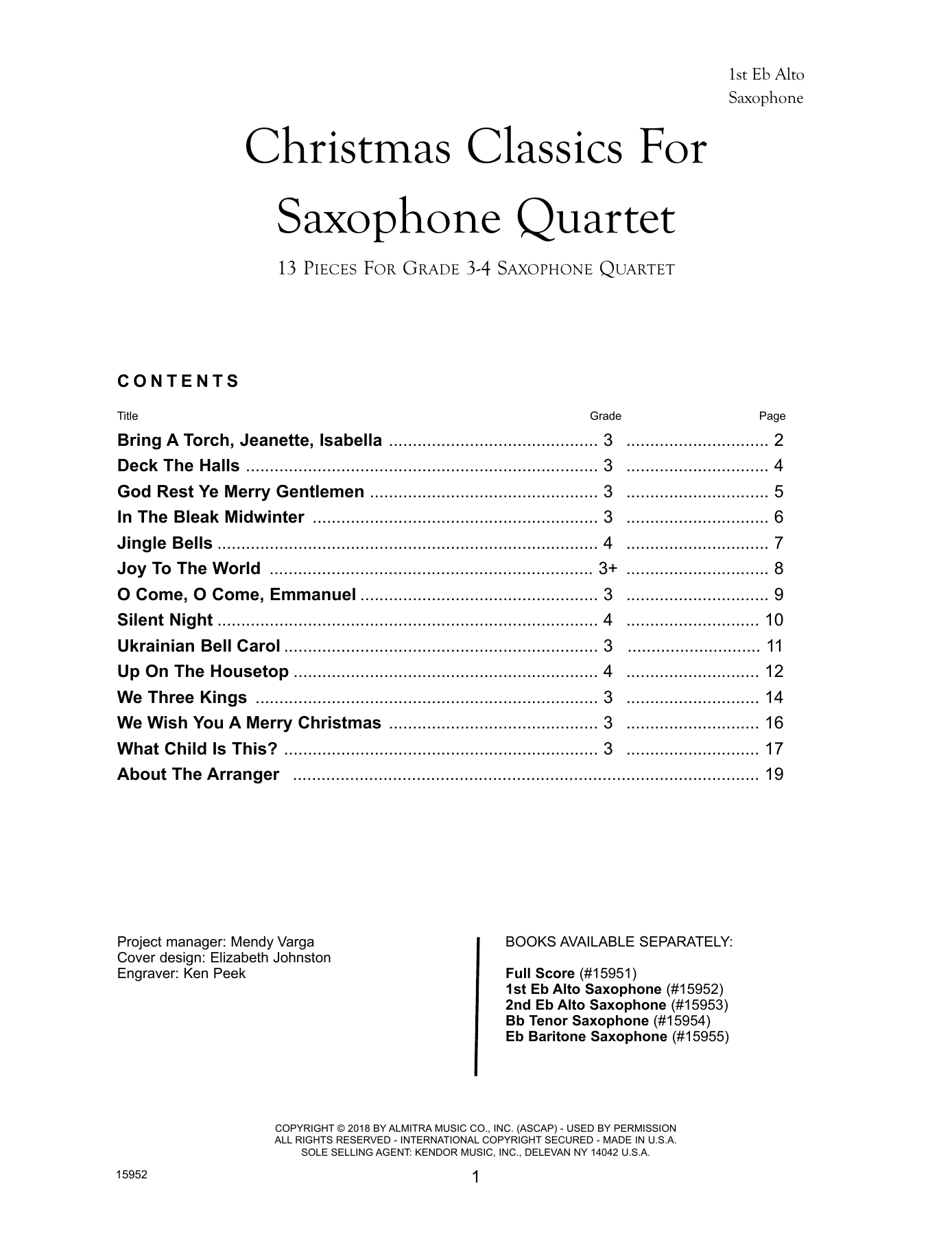 Frank J. Halferty Christmas Classics For Saxophone Quartet - 1st Eb Alto Saxophone sheet music preview music notes and score for Woodwind Ensemble including 18 page(s)