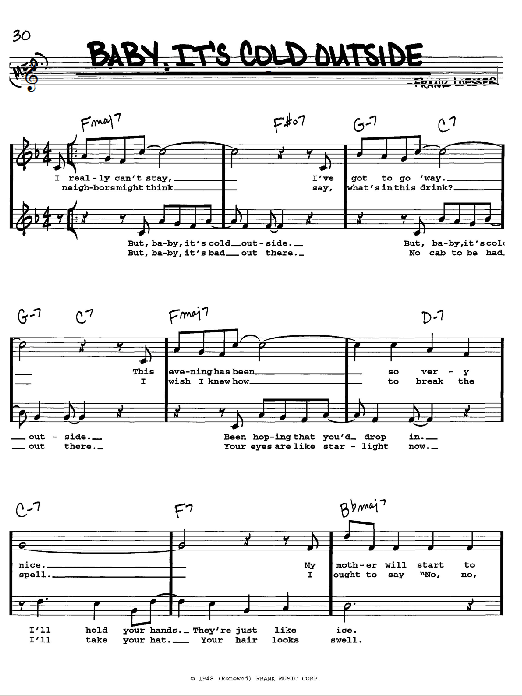 Learn to play Frank Loesser Baby, It's Cold Outside sheet music for E-Z Play Today in minutes. Frank Loesser Baby, It's Cold Outside sheet music preview music notes and score for E-Z Play Today including 2 page(s)