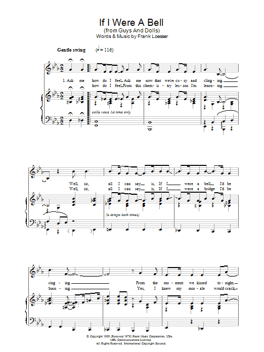 Frank Loesser If I Were A Bell (from Guys and Dolls) sheet music preview music notes and score for Piano & Vocal including 3 page(s)