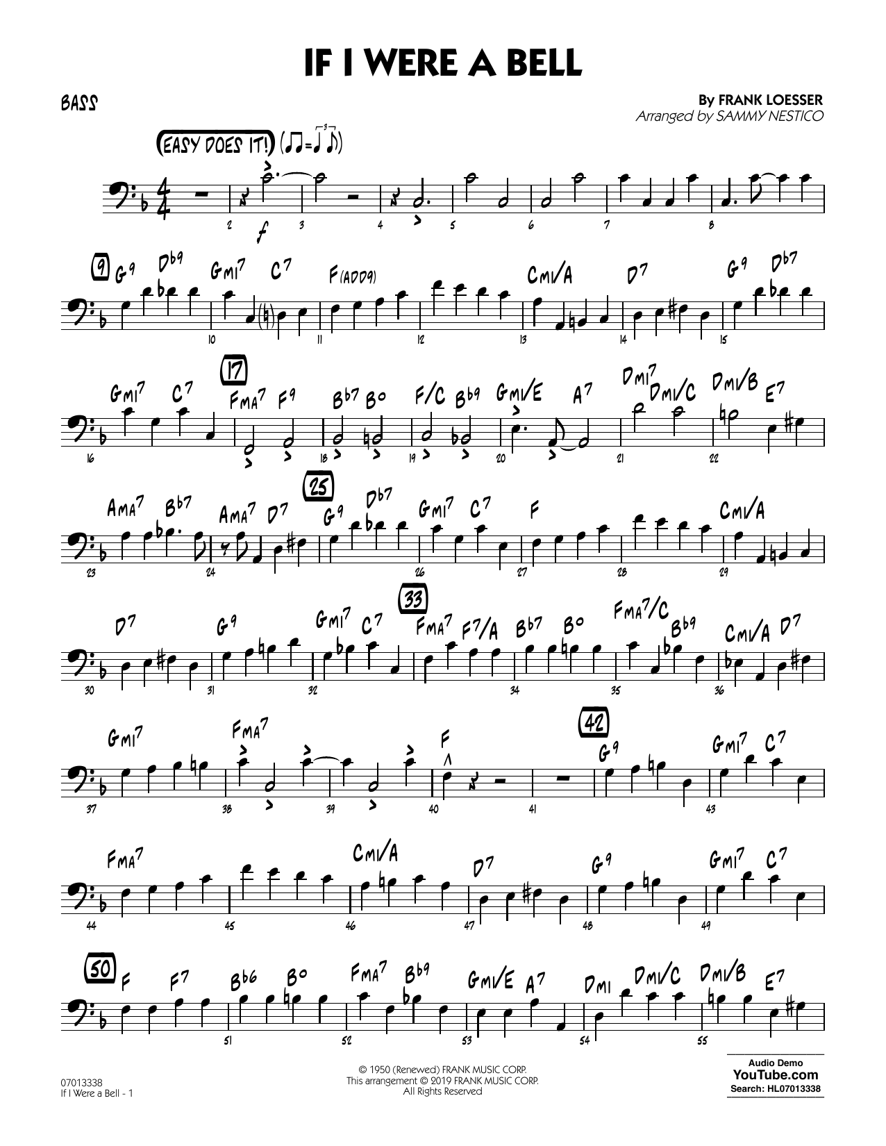 Learn to play Frank Loesser If I Were a Bell (arr. Sammy Nestico) - Bass sheet music for Jazz Ensemble in minutes. Frank Loesser If I Were a Bell (arr. Sammy Nestico) - Bass sheet music preview music notes and score for Jazz Ensemble including 2 page(s)