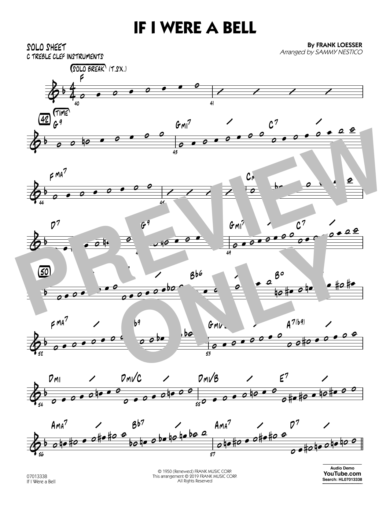 Learn to play Frank Loesser If I Were a Bell (arr. Sammy Nestico) - C Solo Sheet sheet music for Jazz Ensemble in minutes. Frank Loesser If I Were a Bell (arr. Sammy Nestico) - C Solo Sheet sheet music preview music notes and score for Jazz Ensemble including 1 page(s)