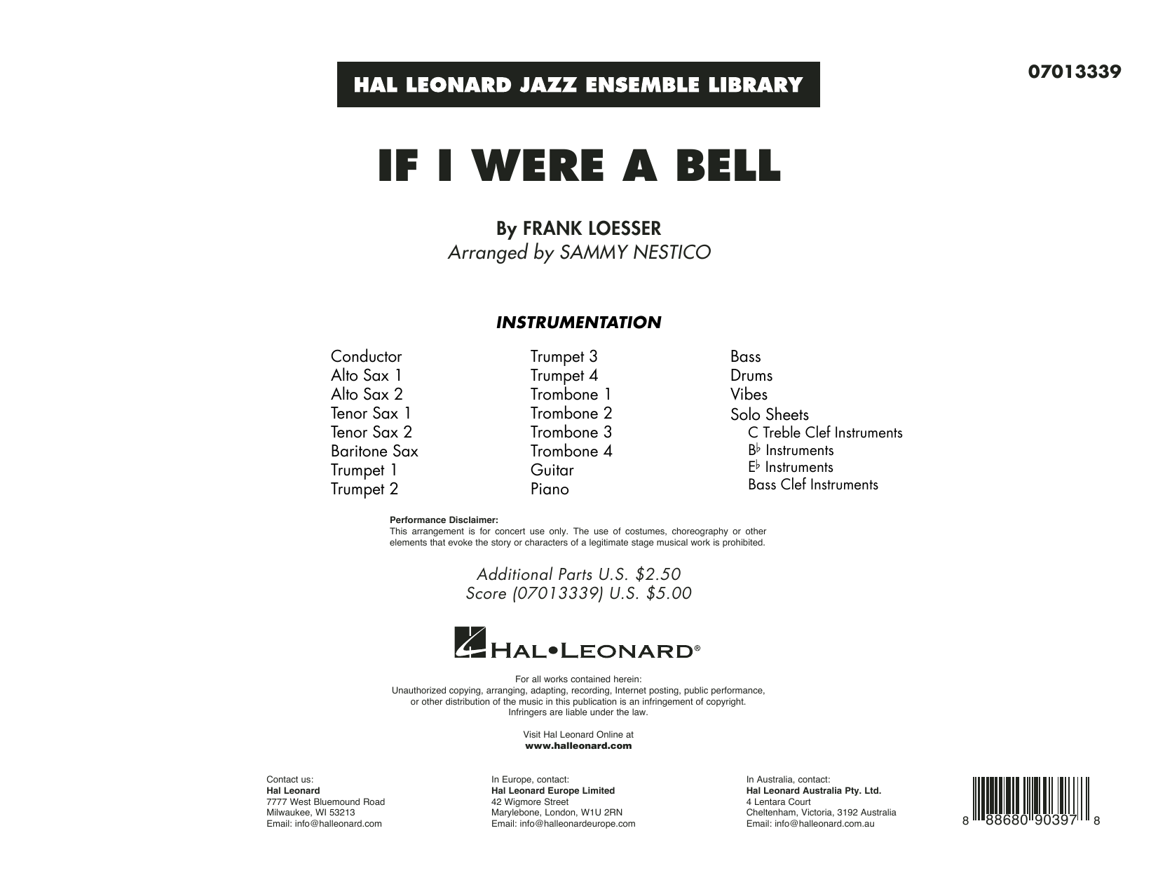 Frank Loesser If I Were a Bell (arr. Sammy Nestico) - Conductor Score (Full Score) sheet music preview music notes and score for Jazz Ensemble including 14 page(s)