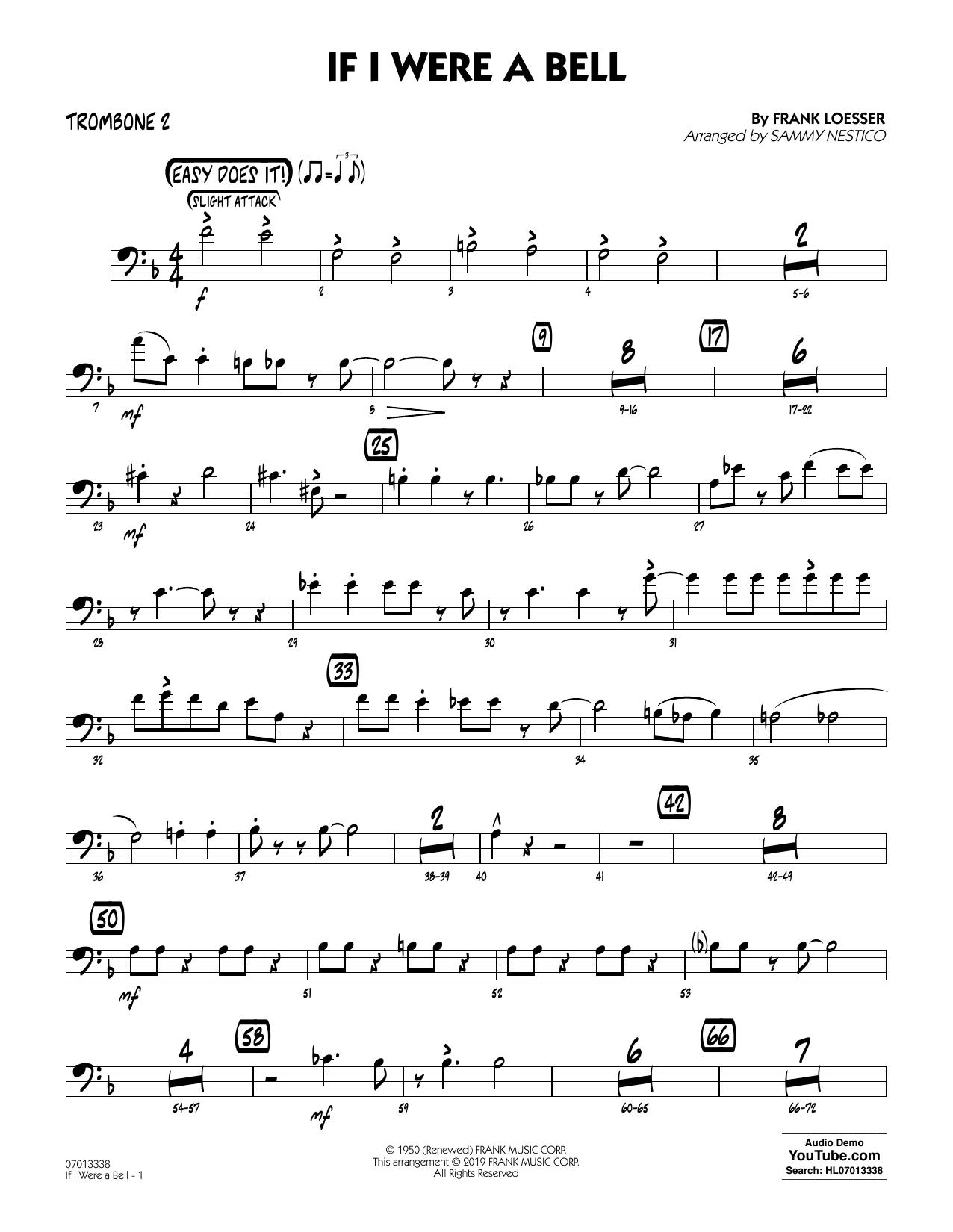 Frank Loesser If I Were a Bell (arr. Sammy Nestico) - Trombone 2 sheet music preview music notes and score for Jazz Ensemble including 2 page(s)