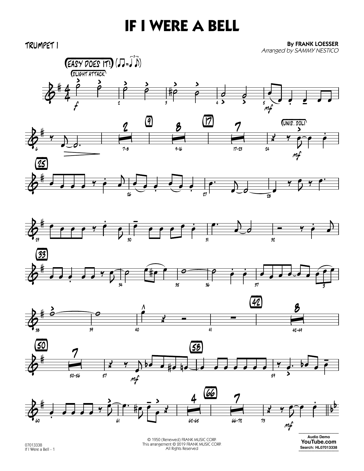 Frank Loesser If I Were a Bell (arr. Sammy Nestico) - Trumpet 1 sheet music preview music notes and score for Jazz Ensemble including 2 page(s)