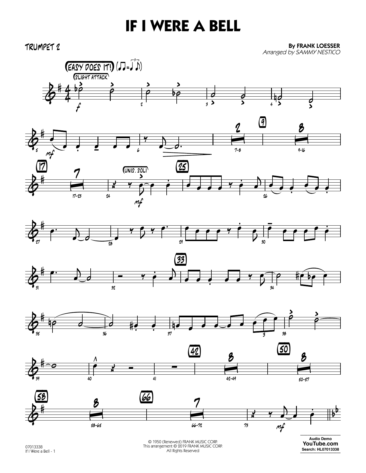 Frank Loesser If I Were a Bell (arr. Sammy Nestico) - Trumpet 2 sheet music preview music notes and score for Jazz Ensemble including 2 page(s)