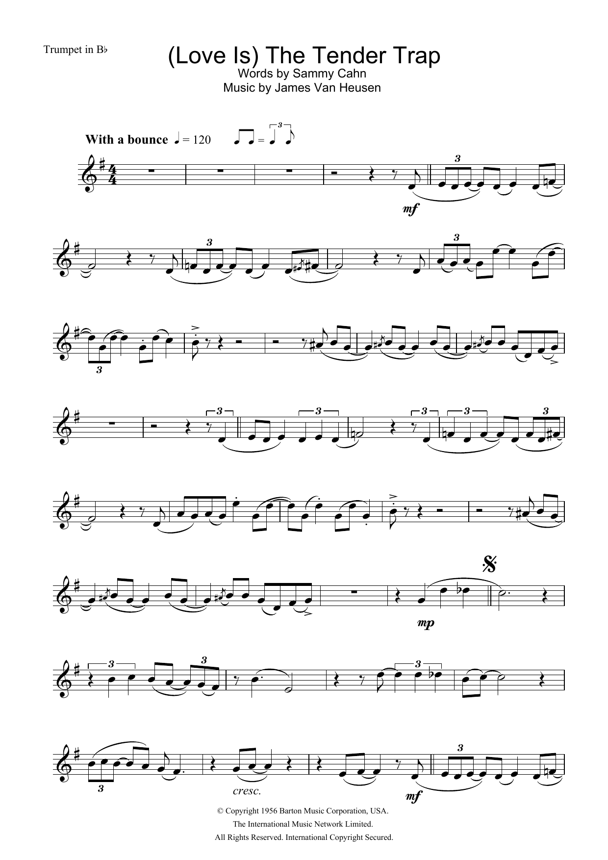 Frank Sinatra (Love Is) The Tender Trap sheet music preview music notes and score for Guitar Tab including 2 page(s)