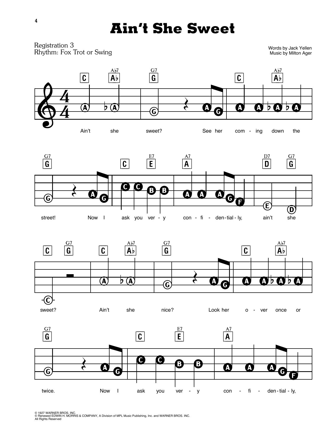 Learn to play Frank Sinatra Ain't She Sweet sheet music for E-Z Play Today in minutes. Frank Sinatra Ain't She Sweet sheet music preview music notes and score for E-Z Play Today including 2 page(s)