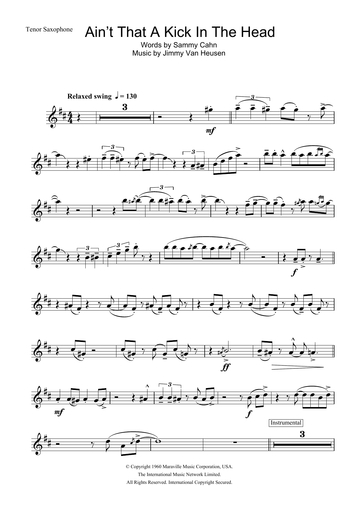 Frank Sinatra Ain't That A Kick In The Head sheet music preview music notes and score for Trumpet including 2 page(s)