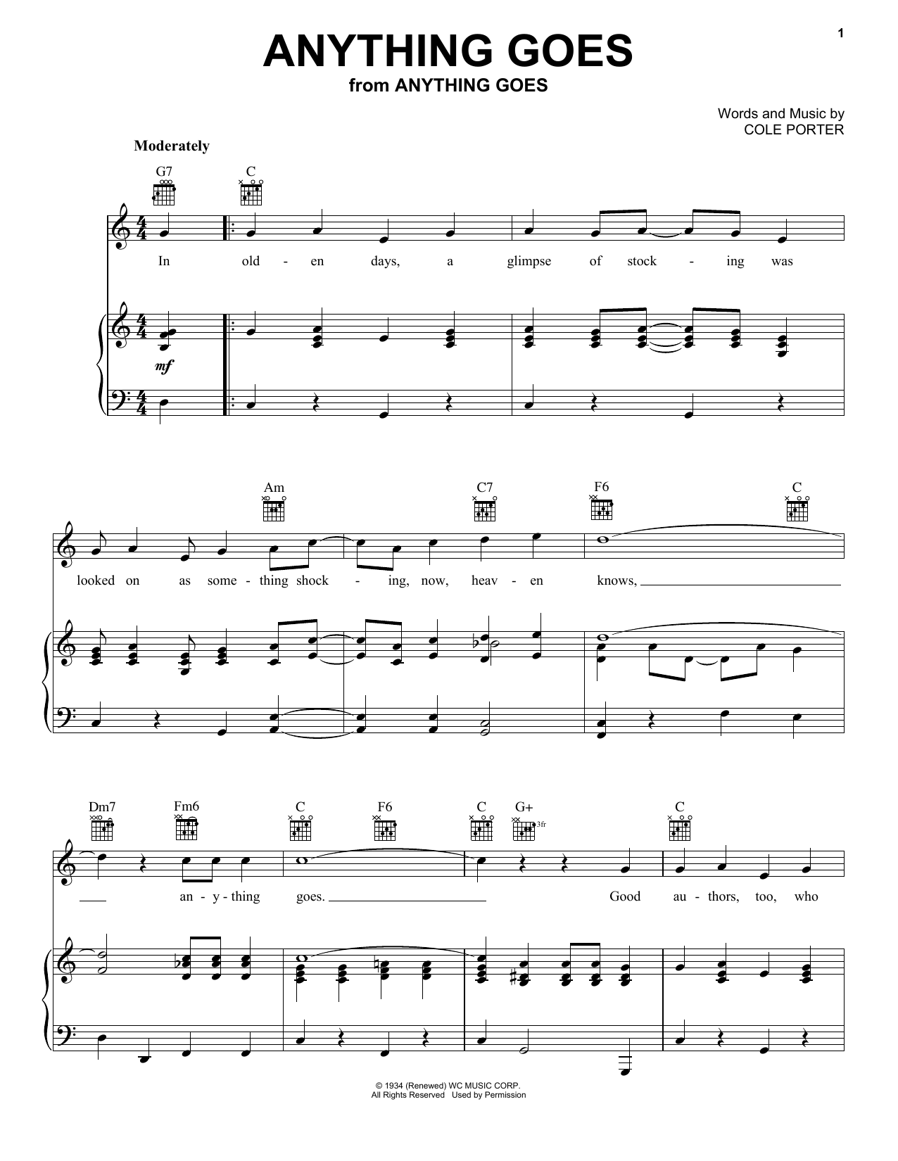 Learn to play Frank Sinatra Anything Goes sheet music for Piano, Vocal & Guitar (Right-Hand Melody) in minutes. Frank Sinatra Anything Goes sheet music preview music notes and score for Piano, Vocal & Guitar (Right-Hand Melody) including 3 page(s)