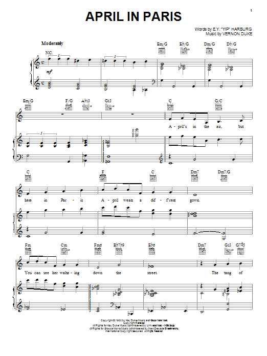 Learn to play Frank Sinatra April In Paris sheet music for Piano, Vocal & Guitar (Right-Hand Melody) in minutes. Frank Sinatra April In Paris sheet music notes and chords